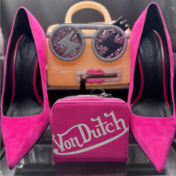 Balmain Shoes - Balmain Pink Suede Pointed Toe Heels Gold Hardware Pumps Size 38